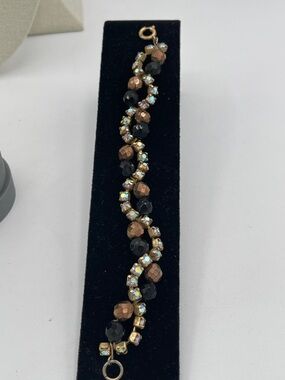 4.21.26-27 Vintage Gold-Tone Brown & Black Faceted + Aurora Borealis Rhinestones
